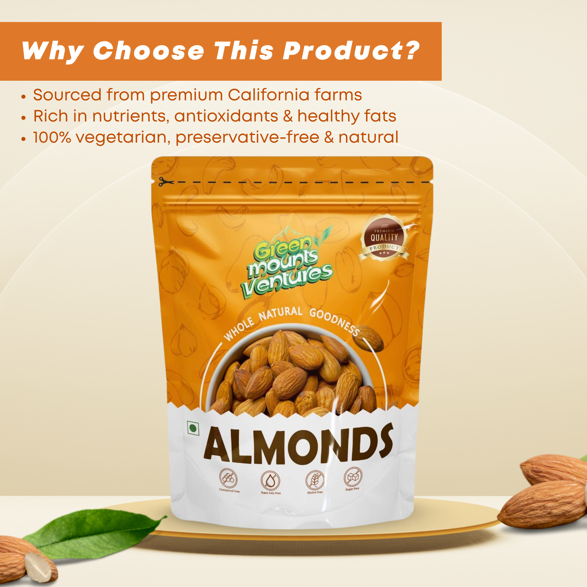 Organic Premium California Almonds – Protein & Fiber Rich