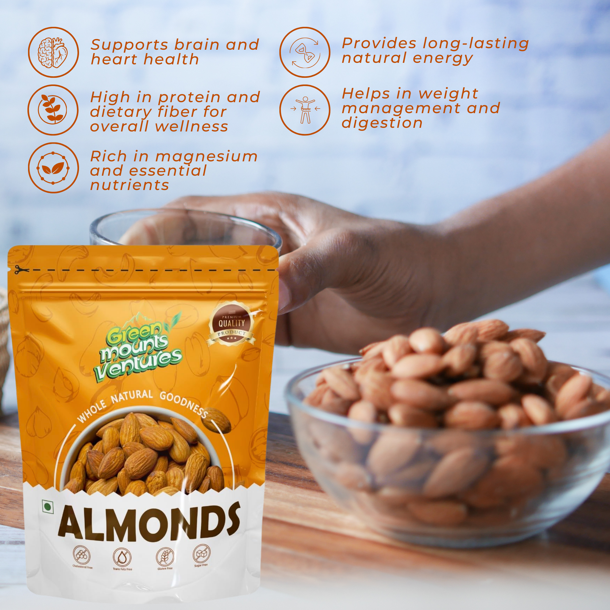 Organic Premium California Almonds – Protein & Fiber Rich